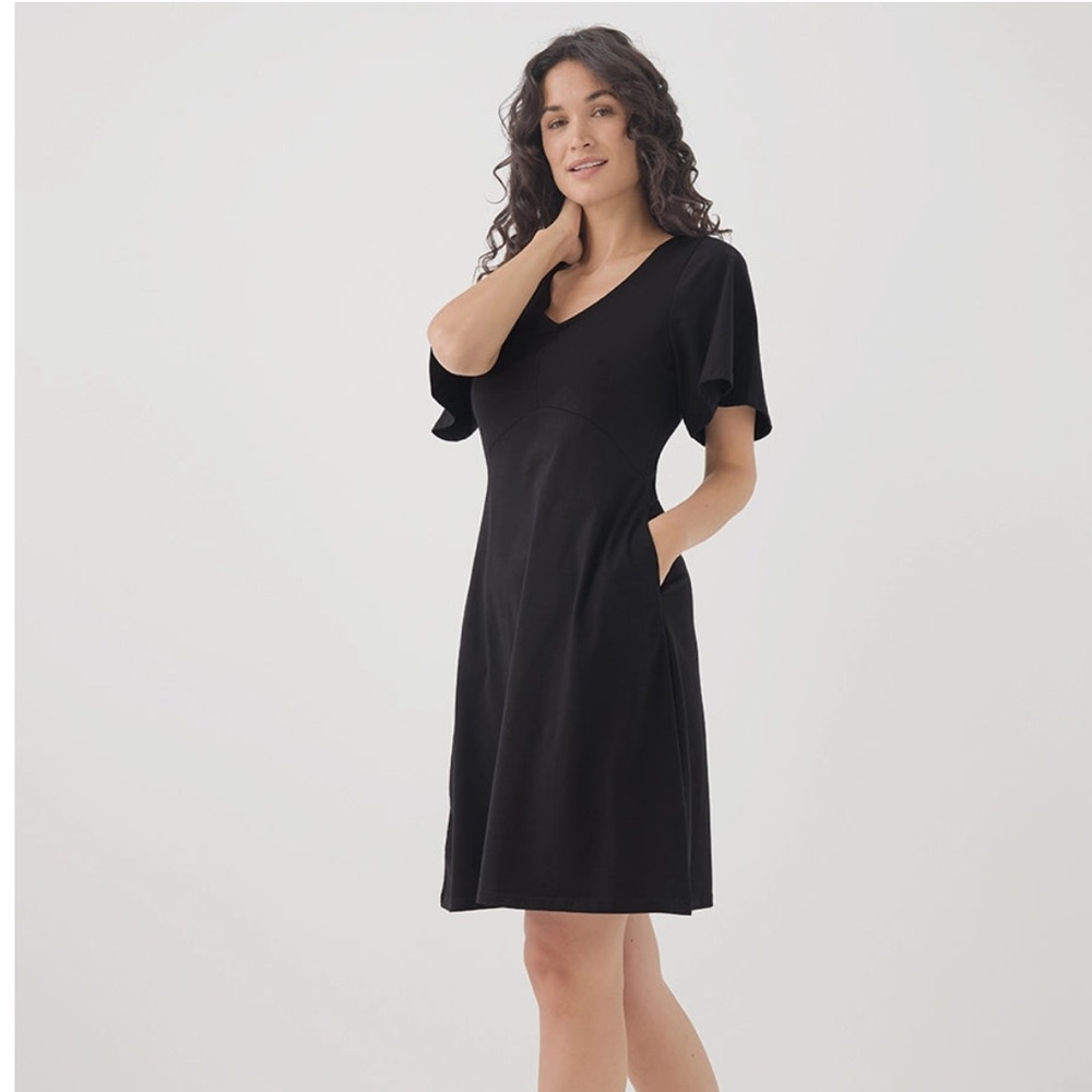 Pact Black V‑Neck A‑Line Dress